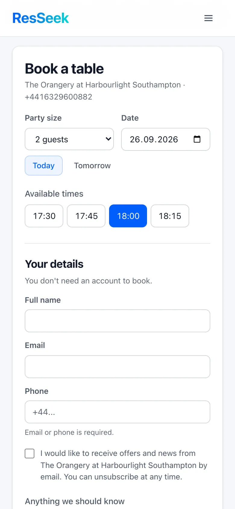 A guest booking on their phone by choosing a time